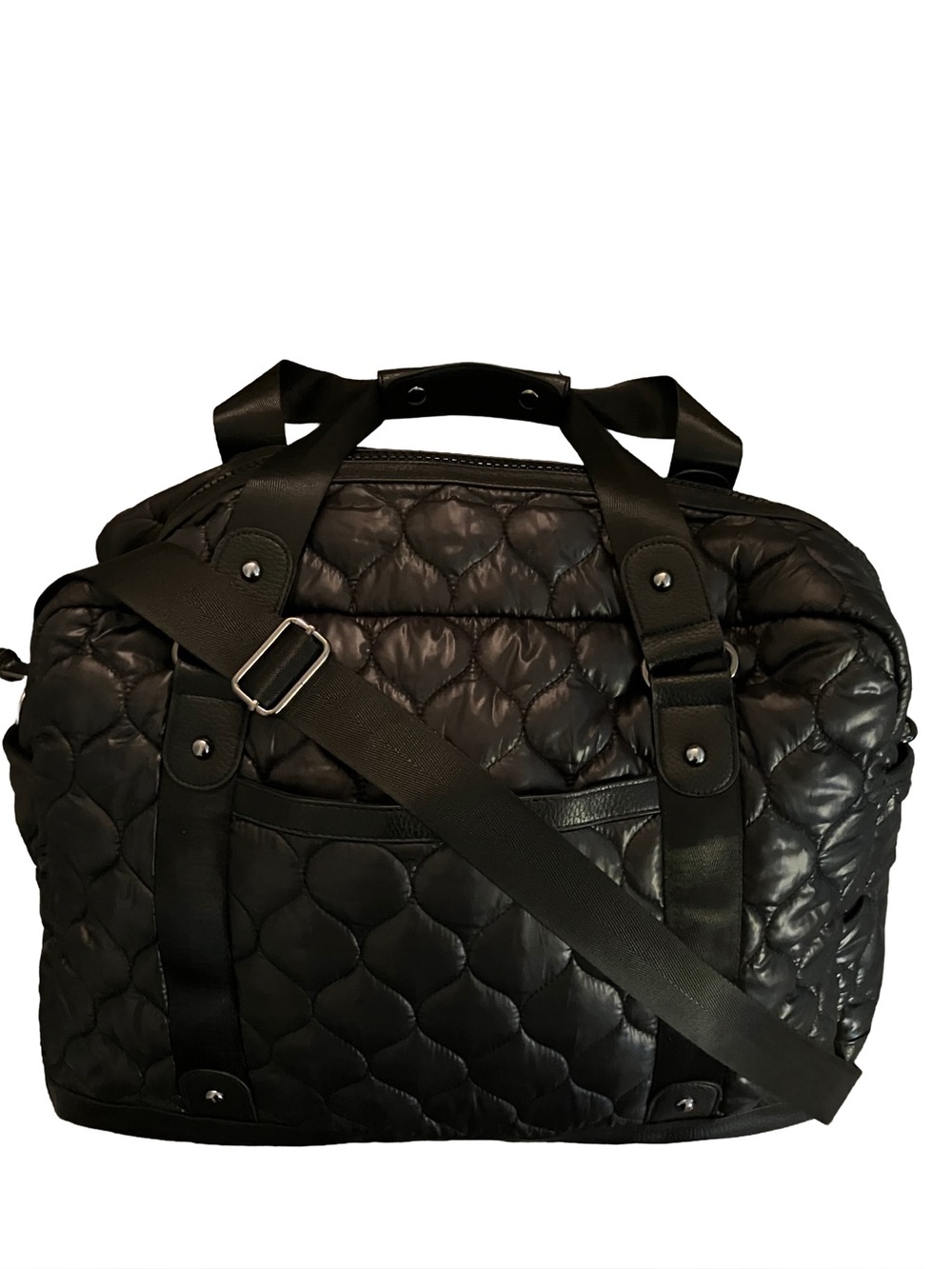 USED ONCE!LIKE NEW! ISAAC MIZRAHI NY QUILTED PUFFER WEEKENDER DUFFEL BAG TRAVEL